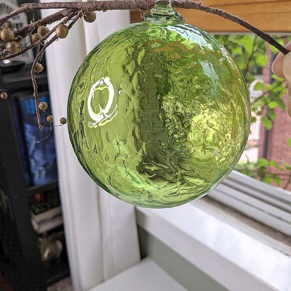 Crate&Barrel Lime Green Blown Glass Ball Ornament - Picture 6 of 6
